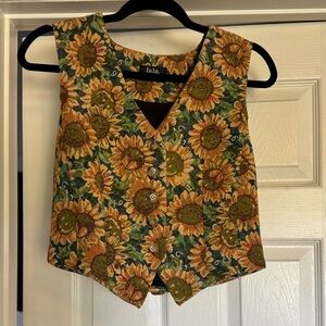 Dressed in LALA Sunflower Print Vest Top - Green and Yellow